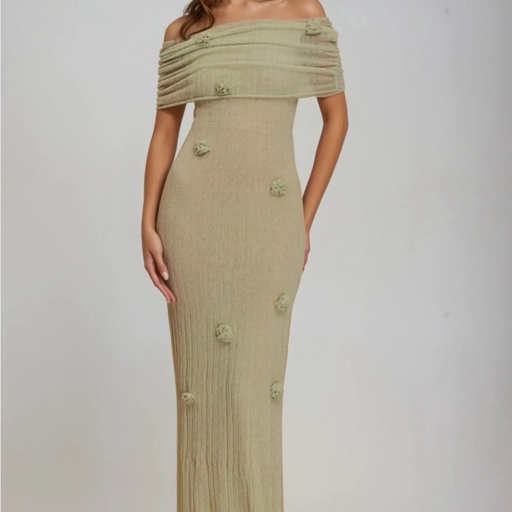 ALTHEA ELISE- Elegant Off-Shoulder Sage Dress Maternity